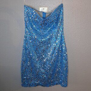 Trixxi Vintage Y2K Blue Sequin Strapless Mini Dress Size 7
